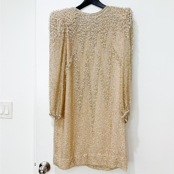 80s Victoria Royal Ltd Gold and Silver Beaded Dress Medium - Picture 2 of 5